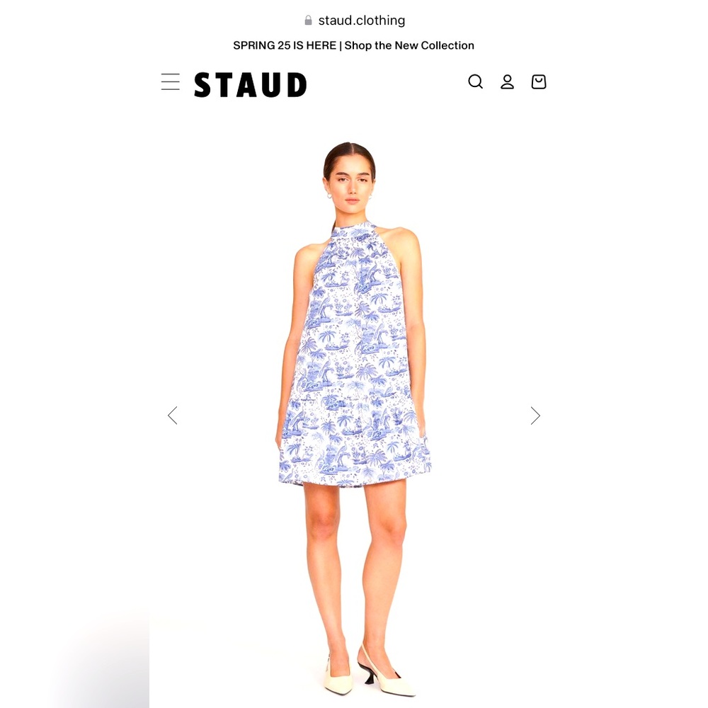 Staud Blue and White Halter Dress